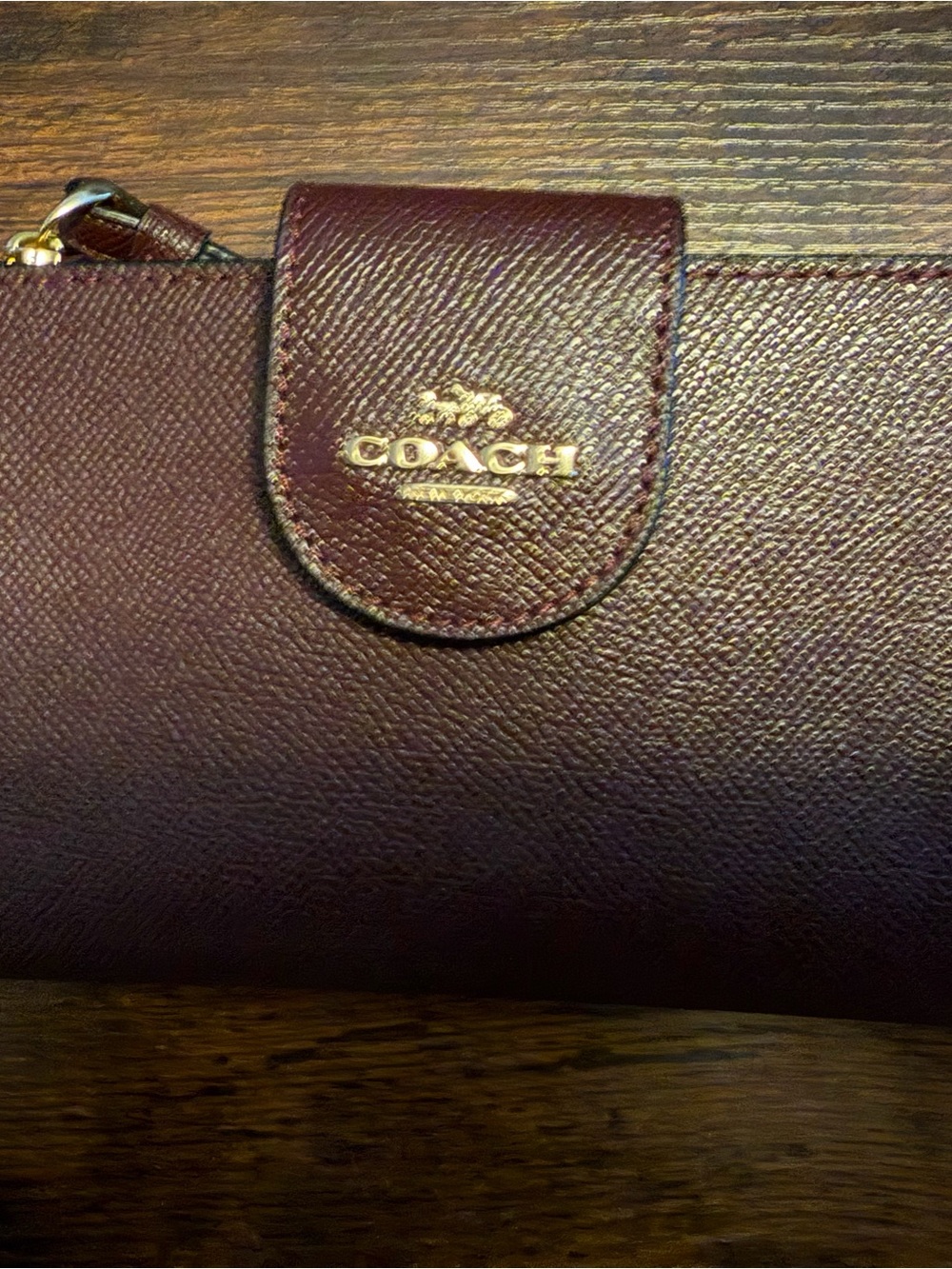 Coach Wine Leather Wallet with Gold Hardware